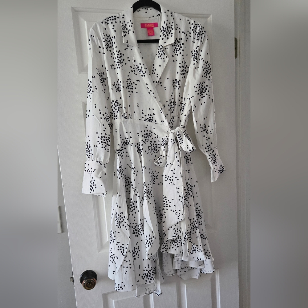 White and black wrap dress